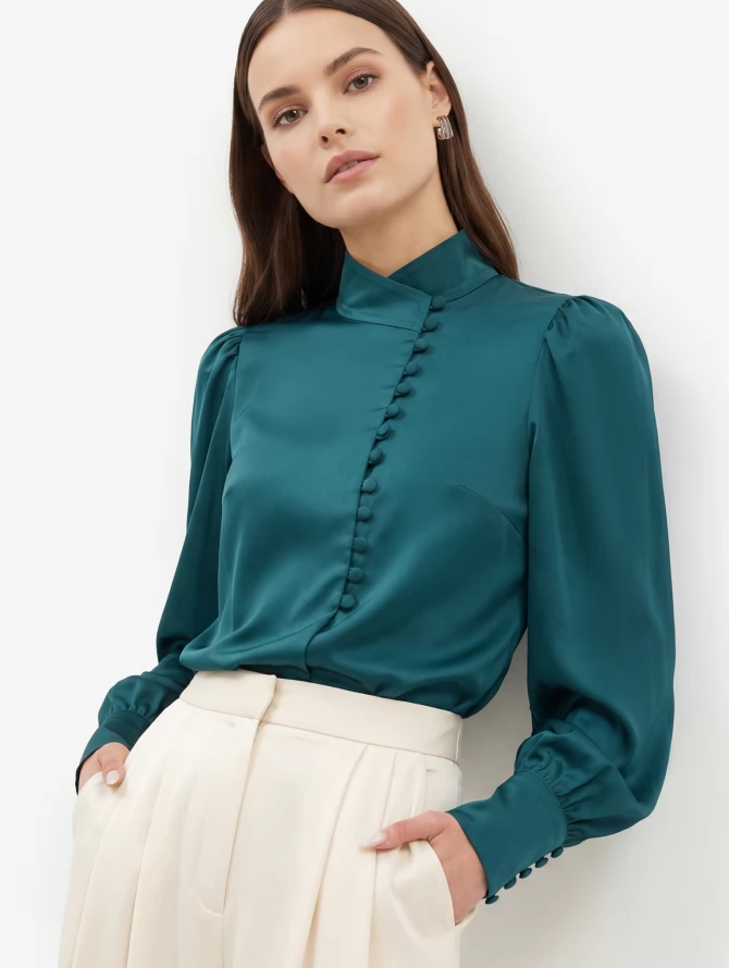 Блуза-косоворотка много пуговиц OD-55O-13 морская волна