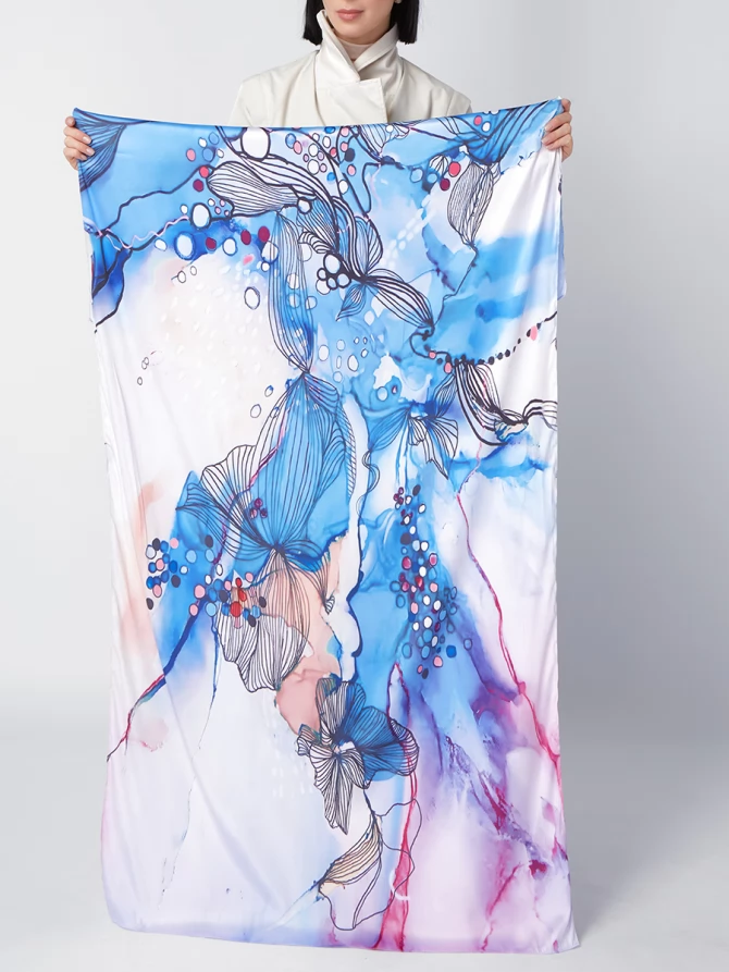 Палантин женский с авторским акварельным рисунком