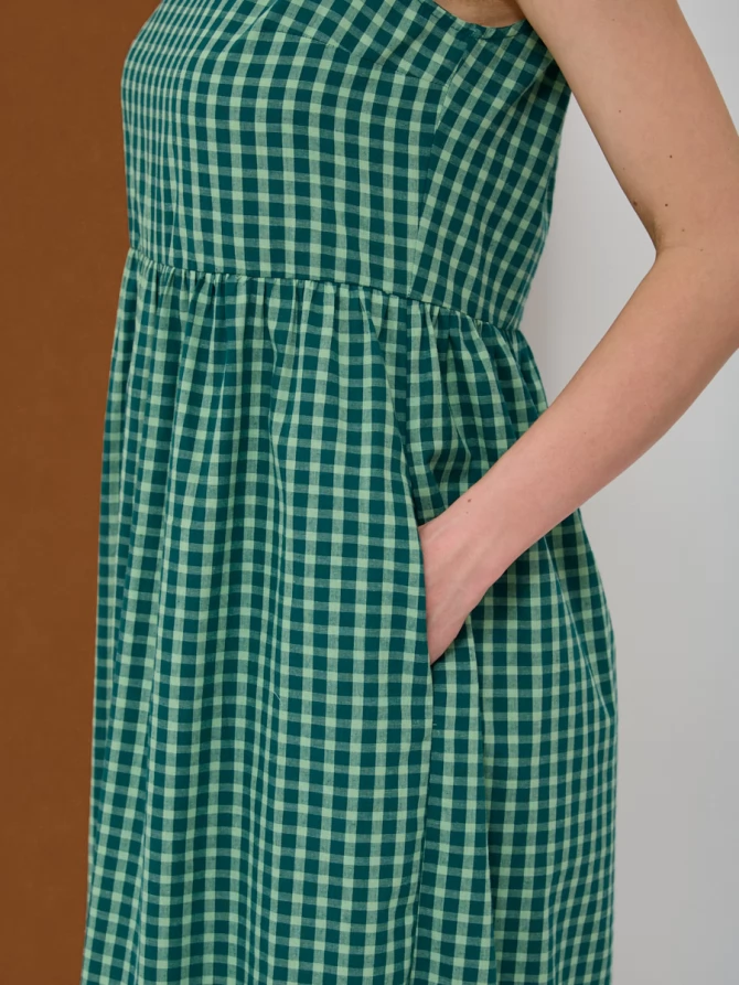 Платье из хлопка в зеленую клетку OD-792-3