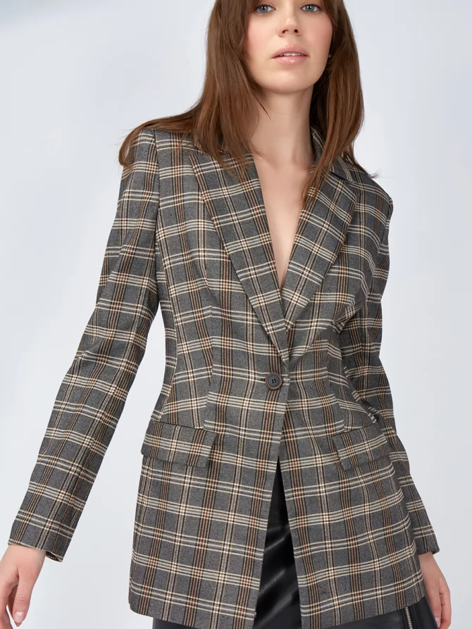 Жакет приталенный костюмка OD-821-2 серо-коричневый