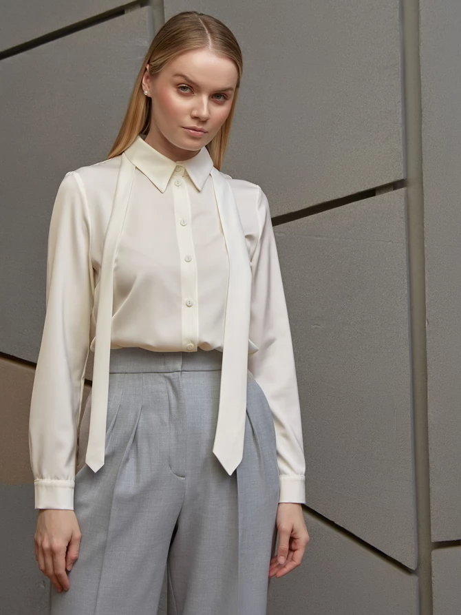 Блузка с галстуком  OD-881-7 сливочный