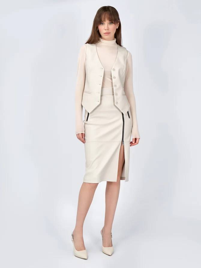 Юбка из эко-кожи с 3-мя молниями OD-863-2 бежевый