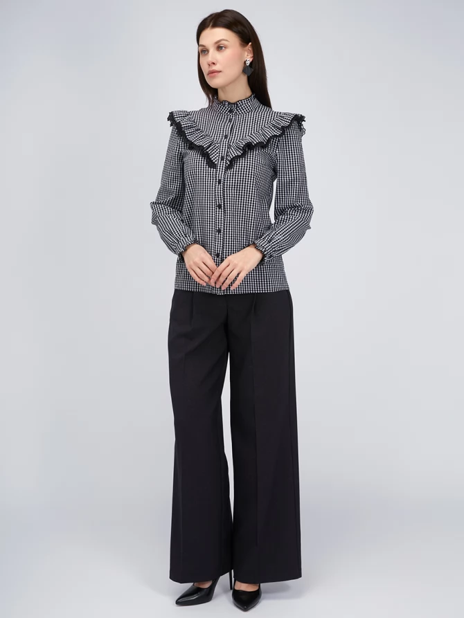 Блузка из хлопка с кружевом OD-896-1 ч/б клетка