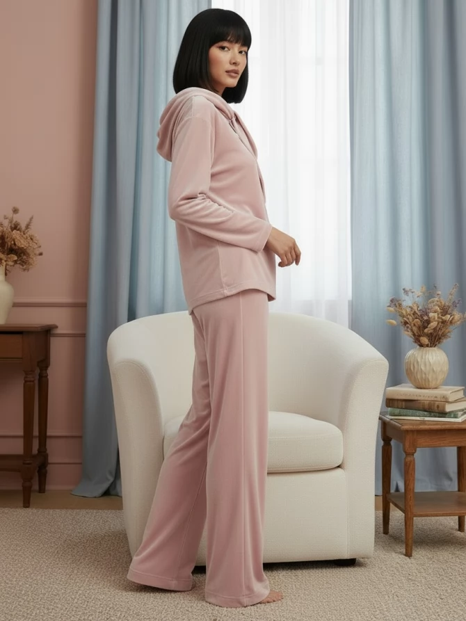Костюм из велюра со съемным капюшоном и резинкой в комплекте OD-1009-1 розовый