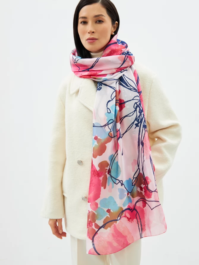 Палантин женский двусторонний с принтом арт-деко D2-1351-1