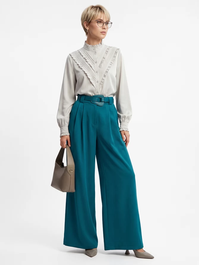 Блузка с рюшами OD-884-6 серо-коричневый