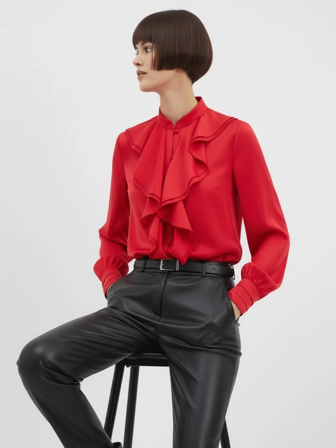 Блузка с отлетными рюшами OD-914-4 красный