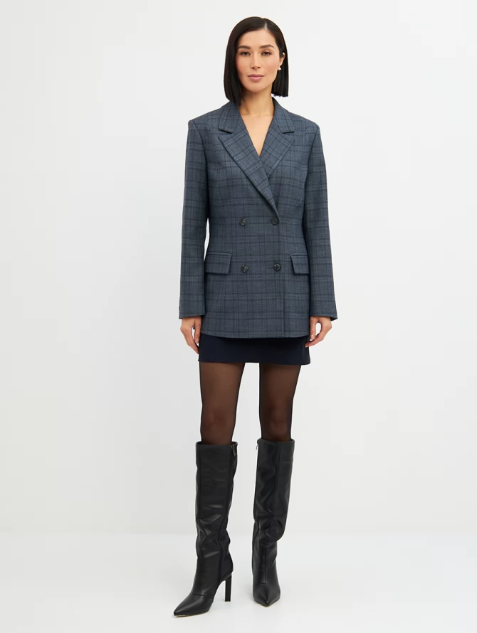 Жакет двубортный на подкладке  OD-980-2 клетка серо-синяя