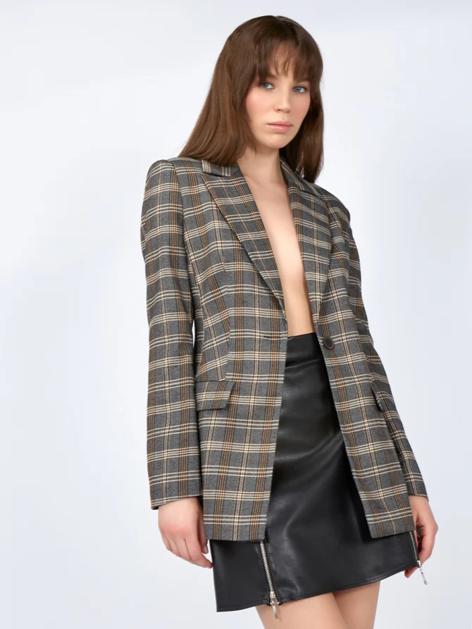 Жакет приталенный костюмка OD-821-2 серо-коричневый