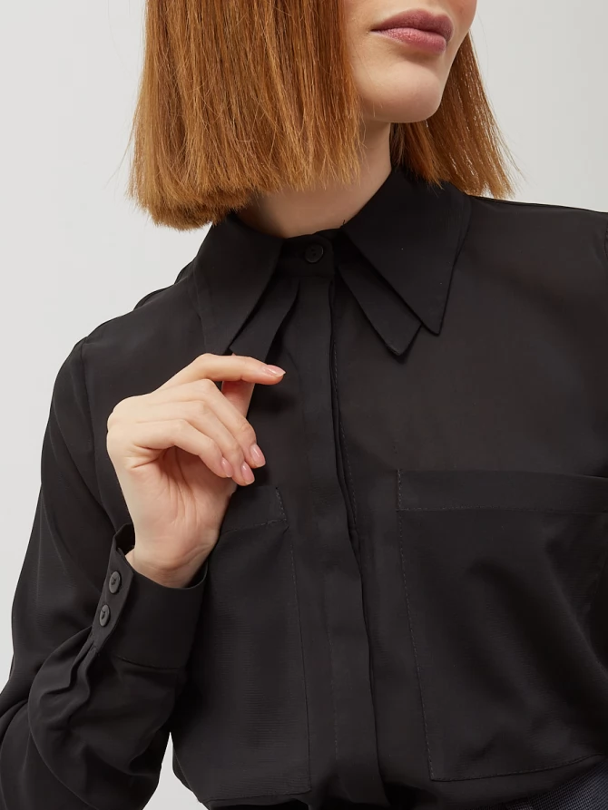 Блузка из шифона с двойным воротником OD-805-1 черный
