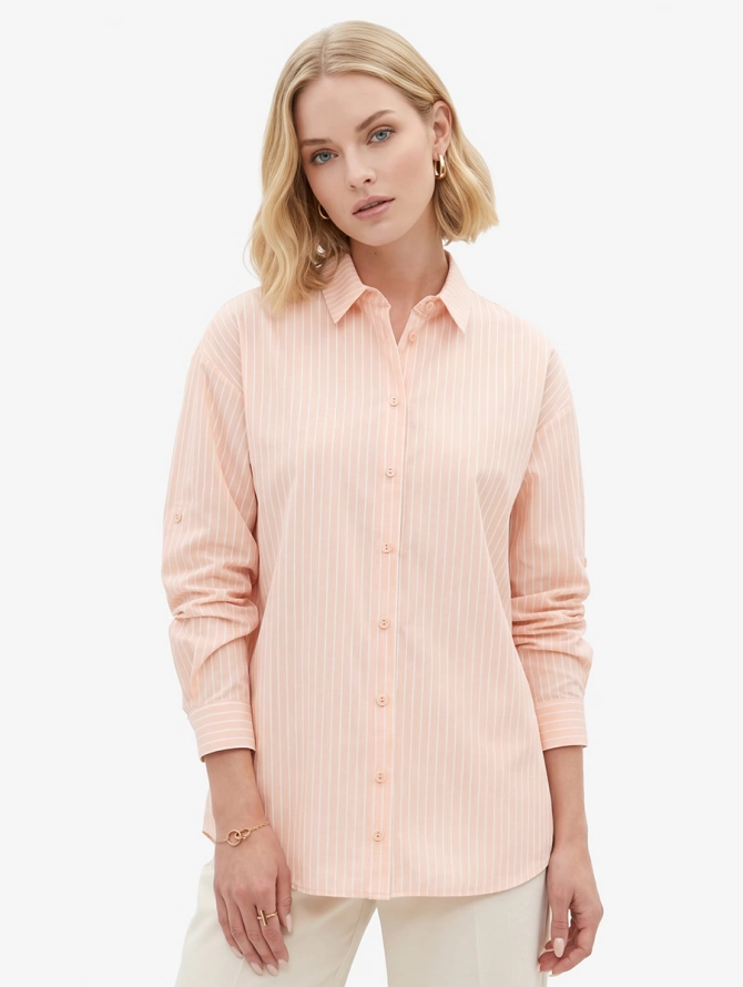 Рубашка полоса с галстуком OD-918-3 персик