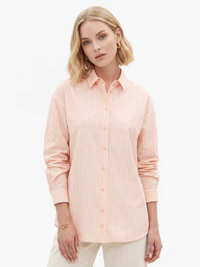 Рубашка полоса с галстуком OD-918-3 персик