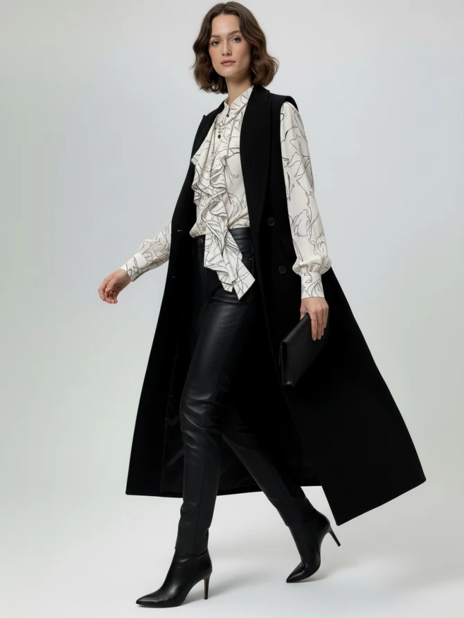 Блузка с отлетными рюшами OD-914-6 молочный с черным