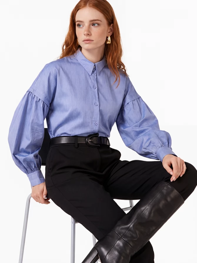 Рубашка с пышным рукавом OD-879-3 голубой джинс